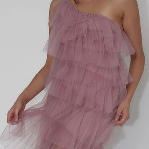 Tiered Ruffle Tulle Maxi Dress Plum